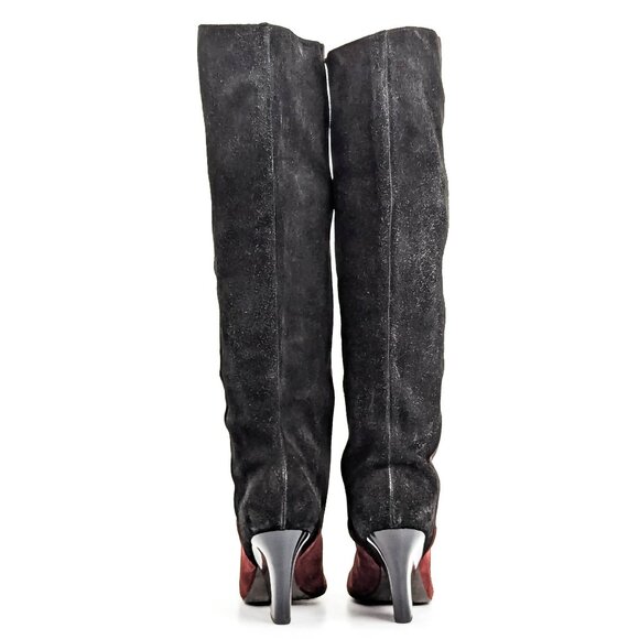 Tory Burch Lilah Patchworks Black Grey Leather Pointy Toe Western Boots 7.5 - Picture 3 of 9